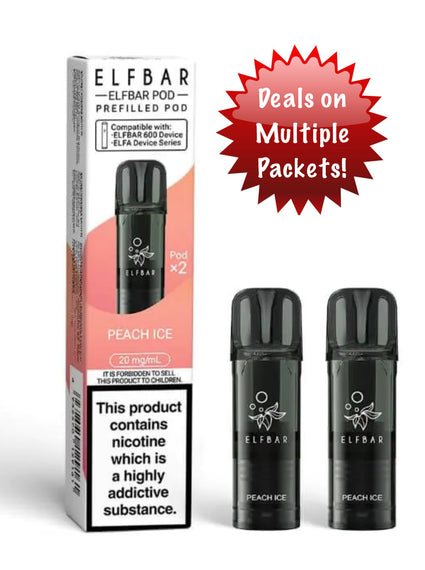 Elf Bar 600 Replacement Pods Peach Ice x2 20mg