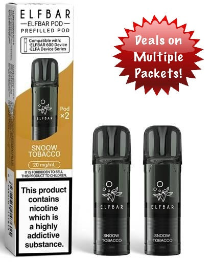 Elf Bar 600 Replacement Pods Snoow Tobacco  x2