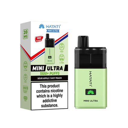 Hayati Mini Ultra 1500 Puffs Sour Apple & Juicy Peach 20mg